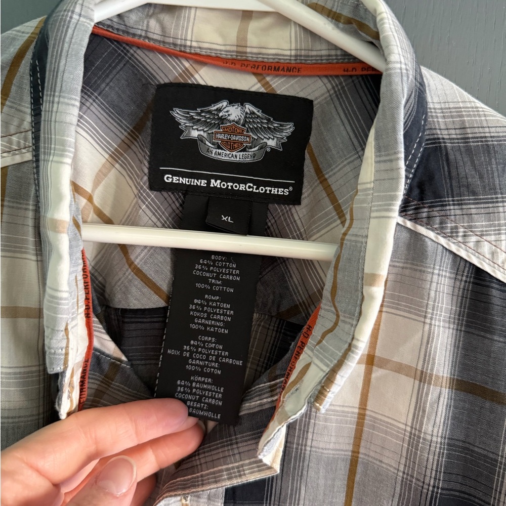 Harley-Davidson Men's Plaid Shirt - Black and Cream - Picture 3 of 3